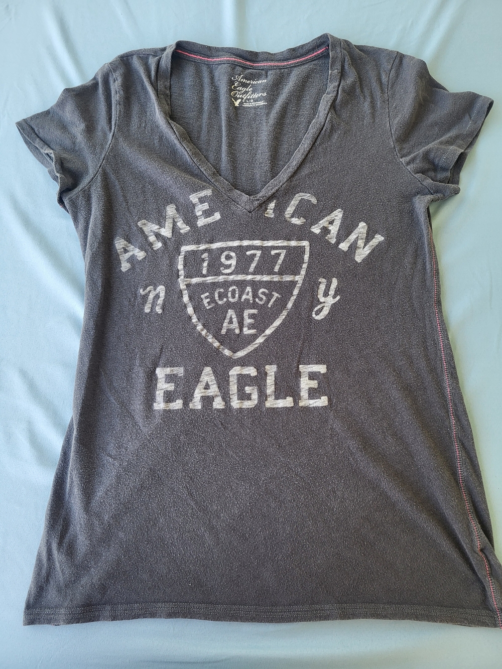 American Eagle Outfitters Women's Gray V-Neck Graphic Tee